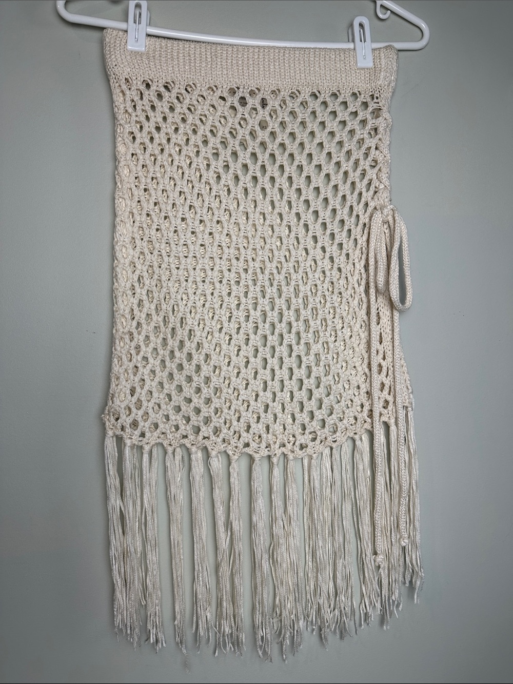 Lulu's Cream Crochet Swim Sarong with Fringe